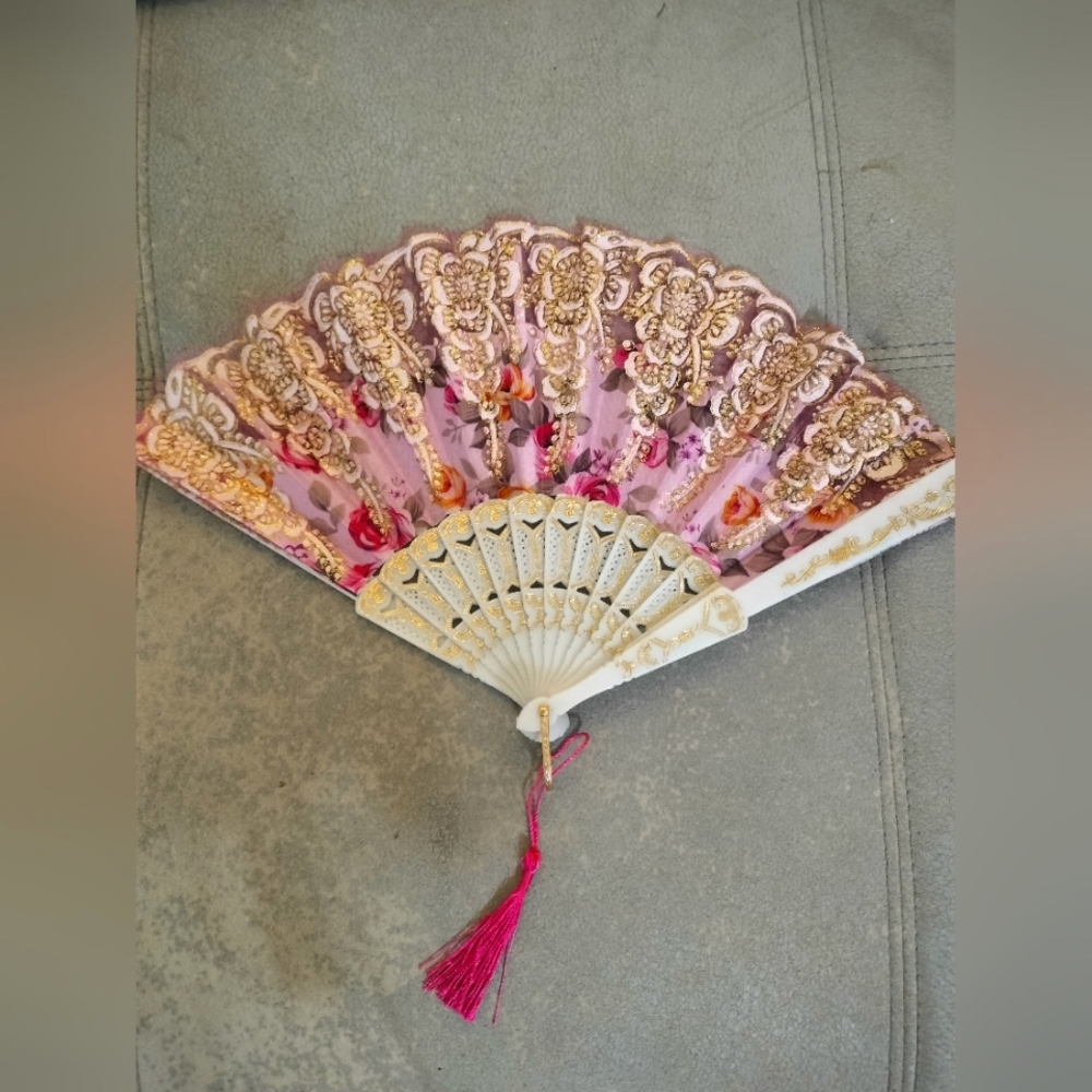 Floral Sparkle Pink Stylish Hand Fan